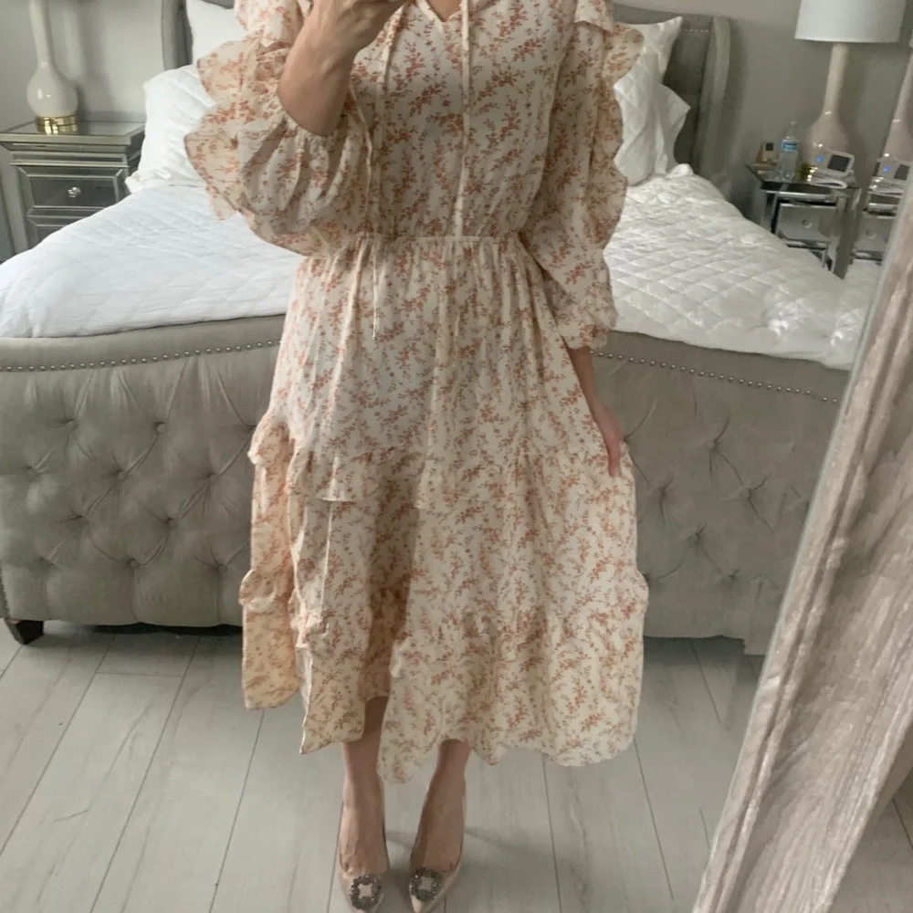 Shop Red Dress Aura Floral Ruffle Midi Dress - Picture 7 of 13
